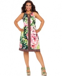 Get transported to a tropical rain forest with Calvin Klein's floral-printed plus size dress-- it's season-perfect!