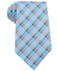 Turn up the volume on your work wear. This plaid tie from Calvin Klein pumps up any suit.
