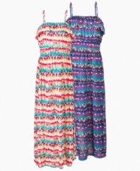 Masterpiece. She'll paint a pretty picture in this smocked maxi dress with a colorful abstract painted print.