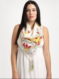 A glorious woven silk scarf with a perfectly charming print.42 X 42SilkHand washImported