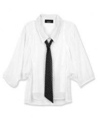 Schoolyard style. Adding a twist of modern to a traditional, floaty blouse from BCX, this is a shirt-and-tie combo that will complement her standout looks.