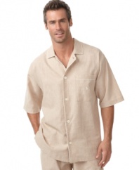 An essential pajama top is rendered in a luxurious cotton-linen blend for a cool, comfortable fit.