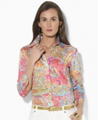 Celebrate spring in Lauren by Ralph Lauren's vibrantly hued paisley petite shirt, tailored from soft cotton sateen that we styled with three-quarter sleeves and chic fold-back cuffs. (Clearance)