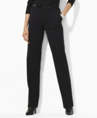 A classic-fitting petite dress pant exudes tailored sophistication in stretch wool gabardine.