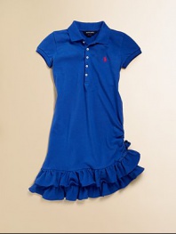 A signature polo design is transformed into a sporty, casual dress with the addition of a double-tiered ruffle hem.Ribbed polo collarShort sleeves with ribbed armbandsButton downSide ruching with bow detailDouble-tiered ruffle hemCottonMachine washImported Please note: Number of buttons/snaps may vary depending on size ordered. 