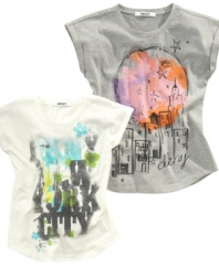 Big city style will make this graphic tee shirt from DKNY her go-to for those days when she wants to look chic.