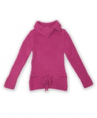 Invigorate her sweater style with this split-neck pull over from BCX with drawstring waist. (Clearance)