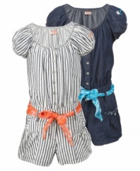 She'll love to strut around in style when she's wearing this Guess romper and sash.