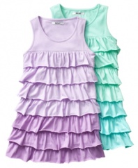 Do the ruffle. Layers of ruffles on this colorblock dress from DKNY make this a perfect choice for sunny weather. (Clearance)