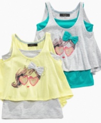 Casual can still be cute, especially with this darling graphic, layered tank from Jessica Simpson.
