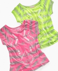 Take a second look. She'll stand out in the summer sun in this bright and breezy neon striped tee from Sugar Tart.