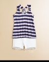 Wide, contrasting stripes in a classic racerback silhouette for your little fashionista.ScoopneckSleeveless with racerbackPull-on style50% cotton/50% modalMachine washImported