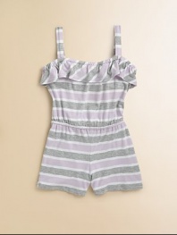 Stripes and ruffles add girly pizazz to a cute and cozy one-piece outfit.Ruffled elastic necklineSleevelessPull-on styleElastic waist96% rayon/4% spandexMachine washImported