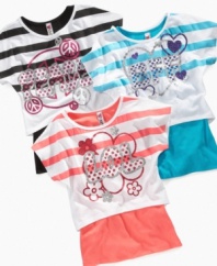 Sweet stripes. Make her style pop with the sequin graphics on these layered shirts from Beautees.