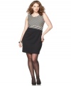 Get the look of a striped top and solid skirt all in one sleeveless plus size dress by Spense! (Clearance)