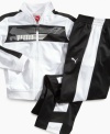 Swift and sporty. Keep him comfortable and prepped for top performance in this track jacket from Puma.