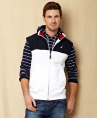 Lighten up your layered look this spring with this full-zip sleeveless sweatshirt from Nautica.
