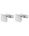 Silver sophistication by Emporio Armani. Add a masculine touch to your office wardrobe with these silver tone mixed metal cufflinks with a hard-hit finish and eagle logo. Approximate diameter: 5/8 inch.