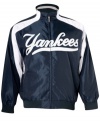 Stay comfortable as you root for your favorite team at the old ball game in this big and tall MLB New York Yankees jacket from Majestic Apparel.
