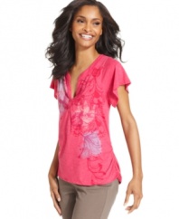 Fluttering sleeves and a lovely floral print add up to one must-have petite tee from Style&co.