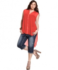 American Rag's plus size blouse features a high-low hem that was made to command attention. This sheer style looks amazing with skinny jeans and heels!