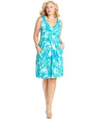 A knotted front lends a lovely accent to Style&co.'s sleeveless plus size dress-- wear it from desk to dinner!