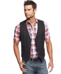 A man of many layers. This vest from Marc Ecko Cut & Sew helps add some depth to your look.