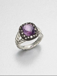 From the Moonlight Ice Collection. A faceted amethyst stone is embellished by dazzling diamonds set in blackened sterling silver on a cabled sterling silver shank. AmethystDiamonds, .21 tcwBlackened sterling silverSterling silverWidth, about .39Imported