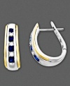 Accessorize with beautiful elegance. Earrings in 14k gold and sterling silver featuring princess-cut sapphire (5/8 ct. t.w.) and diamond accents. Approximate diameter: 1/2 inch.