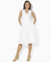 Light and airy in luxe cotton twill, Lauren by Ralph Lauren's flattering petite wrap design is decidedly feminine with a ruffled V-neckline and full, flowing skirt. (Clearance)