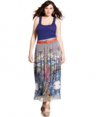 Add an exotic element to your outfit with this plus size skirt from One World, featuring a gorgeous print and flowing fit!