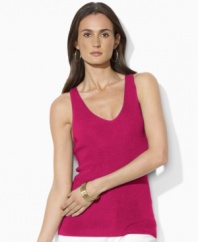 Crafted from lightweight ribbed-knit cotton, Lauren by Ralph Lauren's essential petite V-neck top is mercerized for a smooth, soft hand and subtle luster. (Clearance)