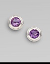 From the Bedeg Collection. This simply chic design features a lovely faceted amethyst stone set in sleek sterling silver. AmethystSterling silverSize, about ½Post backImported 