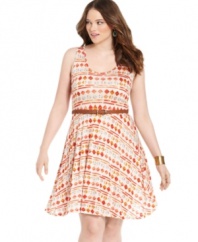 Have fun in the sun with American Rag's sleeveless plus size dress, featuring a slimming A-line shape