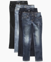 Add a little flirt to her fierce fashion with these Kiss Me jeans from Jessica Simpson, in a comfy skinny fit.