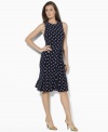 Smooth matte jersey flatters the body in a carefree, flirty silhouette with an allover polka-dot pattern on Lauren by Ralph Lauren's petite dress.