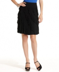 INC's smoldering skirt gives good twirl, complete with fluttering diagonal ruffles.