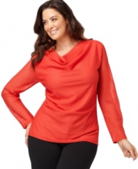Sheer elegance: Jones New York Signature's long sleeve plus size top, crafted from an open knit. (Clearance)