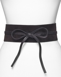 Bring a hint of drama to your wardrobe a wide obi belt from Eileen Fisher. Match with a blousy top or slim pencil skirt.