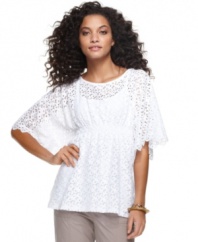 Style&co.'s petite top is the perfect way to usher in the season with it's lace-like detail and high smocked waist. (Clearance)
