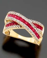 Heartfelt beauty with a twist. This ring features round-cut ruby (1-1/3 ct. t.w.) and diamond (3/8 ct. t.w.) set in 14k gold.