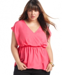 Looking cute is a cinch with Soprano's short sleeve plus size top, accentuated by a banded waist-- team it with your go-to jeans!