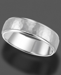 A timeless ring in 14k white gold, featuring engraving and a subtle, mottled texture. (Size 4-8)