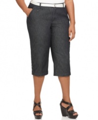 Get classic casual style with Dockers' plus size capri pants, featuring a belted waist-- pair them with the season's latest tops.