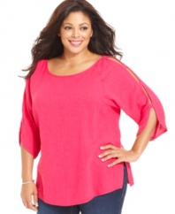Complete your casual outfits with J Jones New York's plus size top, featuring sleeve cutouts. (Clearance)