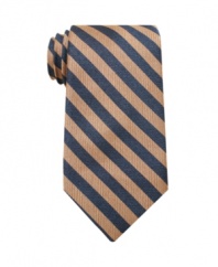 The sleek stripes on this Perry Ellis tie instantly streamlines your look for clean-cut, classic style.