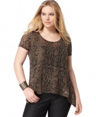 Show off your sexy side with Seven7 Jeans' short sleeve plus size top, flaunting a snakeskin print!