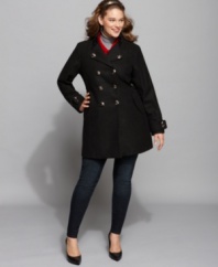 Salute military styling with Dollhouse's plus size coat-- it's a must have for the season! (Clearance)