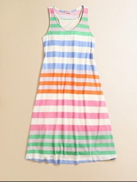 Colorful stripes accent this soft, pretty layered frock for sweet summer style.V-neckSleevelessPullover styleRacerback50% pima cotton/50% micro modalMachine washImported