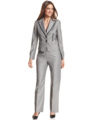 Unique details give Nine West's petite suit an edge: contrasting trim and peaked lapels evoke classic menswear style, while structured tailoring ensures a feminine fit.